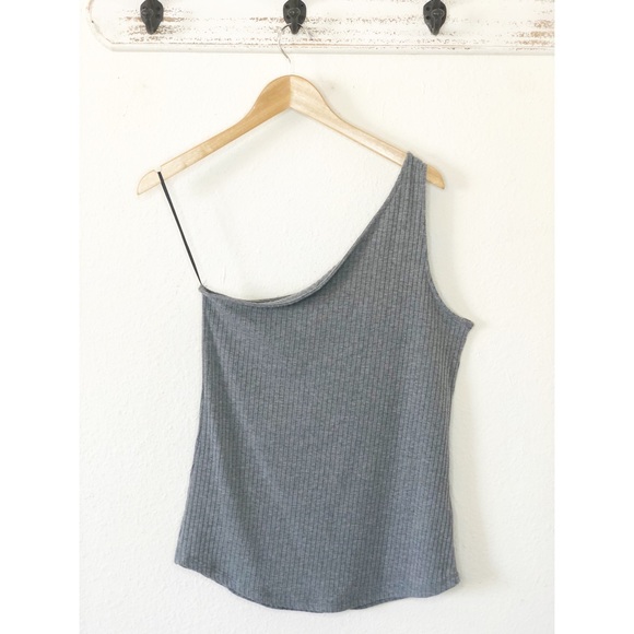 H&M Gray Ribbed One Shoulder Tank Size Medium - Picture 3 of 4